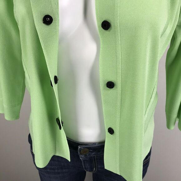 Ming Wang Knit Snap Cardigan Green Filament Acrylic Blouse Top Ruffle Size S‎ - Picture 4 of 11